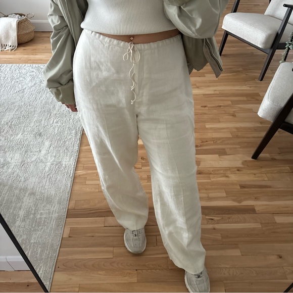 Vintage Pants - 100% Linen Tie Waist Trousers - Size 12